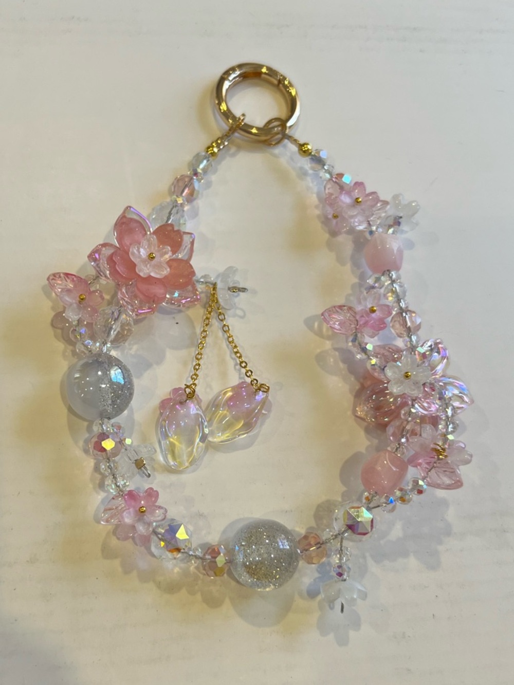 Pink White Clear Crystal Bag Charm Bag Keychain Phone Holder Kawaii